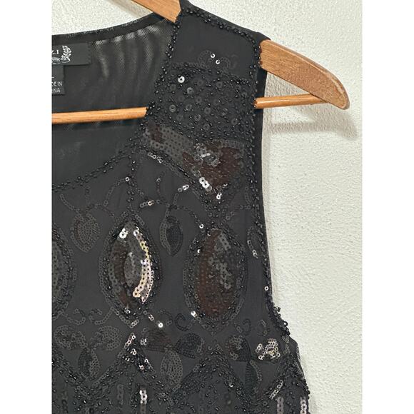 A.Z.I NWT Sequin Beaded L Black Semi Sheer Holiday Evening Going Out Top - Picture 4 of 13